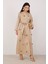 Çiçekli Aplikeli Abaya Koyu Bej 1