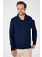 Lacivert Saf %100 Pamuk Erkek Patlı Düğmesiz Polo Yaka Triko Kazak 4