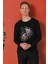 Slim Fit Baskılı Bisiklet Yaka Esnek Pamuk Siyah Tişört Ts 866 1