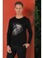 Slim Fit Baskılı Bisiklet Yaka Esnek Pamuk Siyah Tişört Ts 866 3