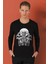 Slim Fit Baskılı Bisiklet Yaka Esnek Pamuk Siyah Tişört Ts 869 1