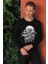 Slim Fit Baskılı Bisiklet Yaka Esnek Pamuk Siyah Tişört Ts 869 4