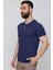 Slim Fit Bisiklet Yaka Düz Pamuklu Lacivert Tişört Ts 823 2