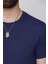 Slim Fit Bisiklet Yaka Düz Pamuklu Lacivert Tişört Ts 823 5