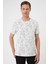 Comfort Fit Bisiklet Yaka Batik Görünmlü Kısa Kol Casual Ekru Tişört Ts 905 3