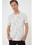 Comfort Fit Bisiklet Yaka Batik Görünmlü Kısa Kol Casual Ekru Tişört Ts 905 5