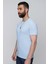 Slim Fit Bisiklet Yaka Düz Pamuklu Mavi Tişört Ts 823 3