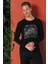 Slim Fit Baskılı Bisiklet Yaka Esnek Pamuk Siyah Tişört Ts 868 2