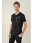 Comfort Fit Bisiklet Yaka Cep Baskılı Casuel Siyah Tişört Ts 897 3