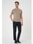 Slim Fit Bisiklet Yaka Düz Pamuklu Vizon Tişört Ts 823 2