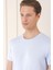 Slim Fit Bisiklet Yaka Düz Pamuklu Buz Mavi Tişört Ts 823 4