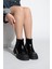 Kadın Lastikli Fermuarlı Kalın Topuklu Postal Bot Pevara Siyah Rugan 2
