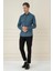 Slim Fit Kazayağı Desenli %100 Pamuk Casuel Mavi Gömlek G 1585 1