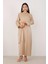 Sedefli Abaya Koyu Bej 3