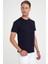 Comfort Fit Bisiklet Yaka Nakışlı Kısa Kol Lacivert Pamuk Tişört Ts 910 3