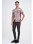 Comfort Fit Bisiklet Yaka Batik Desen Kısa Kol Bej Tişört Ts 914 2