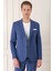 Comfort Fit Çift Yırtmaç İtalyan Çizgili Keten Casual İndigo Ceket C 671 2