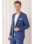 Comfort Fit Çift Yırtmaç İtalyan Çizgili Keten Casual İndigo Ceket C 671 3