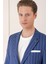 Comfort Fit Çift Yırtmaç İtalyan Çizgili Keten Casual İndigo Ceket C 671 5