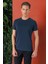 Slim Fit Bisiklet Yaka %100 Pamuk Lacivert Tişört Ts 878 1