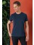 Slim Fit Bisiklet Yaka %100 Pamuk Lacivert Tişört Ts 878 3