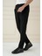 Comfort Fit Gofre Dokulu Beli Lastikli Pileli Siyah Jogger Pantolon P 1174 3