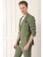 Comfort Fit Çift Yırtmaç İtalyan Çizgili Keten Casual Haki Ceket C 671 4