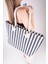 Çizgili Kanvas Kadın Plaj Çantası Omuz Çantası ( Fermuarlı) 3