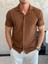 Erkek Slim Fit Dokulu Pamuklu Kısa Kol Gömlek Kahverengi ECA011 1