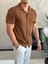 Erkek Slim Fit Dokulu Pamuklu Kısa Kol Gömlek Kahverengi ECA011 2