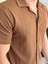 Erkek Slim Fit Dokulu Pamuklu Kısa Kol Gömlek Kahverengi ECA011 3