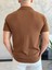 Erkek Slim Fit Dokulu Pamuklu Kısa Kol Gömlek Kahverengi ECA011 4