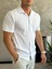 Erkek Slim Fit Dokulu Pamuklu Kısa Kol Gömlek Beyaz ECA011 2