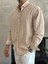 Erkek Oversize Kesim Çizgili Gömlek Bej ECA009 3
