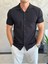 Erkek Slim Fit Dokulu Pamuklu Kısa Kol Gömlek Siyah ECA011 1