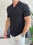 Erkek Slim Fit Dokulu Pamuklu Kısa Kol Gömlek Siyah ECA011 3