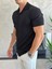 Erkek Slim Fit Dokulu Pamuklu Kısa Kol Gömlek Siyah ECA011 4