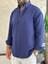 Erkek Oversize Kesim Keten Gömlek Lacivert ECA007 3