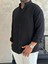 Erkek Rahat Kesim Premium Keten Gömlek Siyah ECA010 3