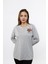 Kadın Uzun Kollu Gri Renk Çiçek Baskılı Tshırt 1