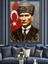 Bayrak Önünde Mustafa Kemal Atatürk Dekoratif Kanvas - Mdf Ahşap Tablo 3