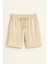 Erkek Beli Bağcıklı Relaxed Fit Keten Şort Bej ECA027 1