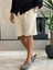 Erkek Beli Bağcıklı Relaxed Fit Keten Şort Bej ECA027 4