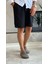 Erkek Beli Bağcıklı Relaxed Fit Keten Şort Siyah ECA027 5