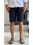 Erkek Beli Bağcıklı Relaxed Fit Keten Şort Lacivert ECA027 3