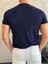 Erkek Slim Fit Pamuklu Bisiklet Yaka Tshirt Lacivert ECA021 5