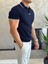 Erkek Slim Fit Triko Polo Yaka Tshirt Lacivert ECA015 2