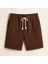 Erkek Beli Bağcıklı Relaxed Fit Keten Şort Kahverengi ECA027 1