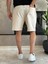 Erkek Beli Bağcıklı Rahat Kalıp Keten Şort Krem ECA006 4