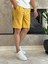 Erkek Beli Bağcıklı Rahat Kalıp Keten Şort Sarı ECA006 2